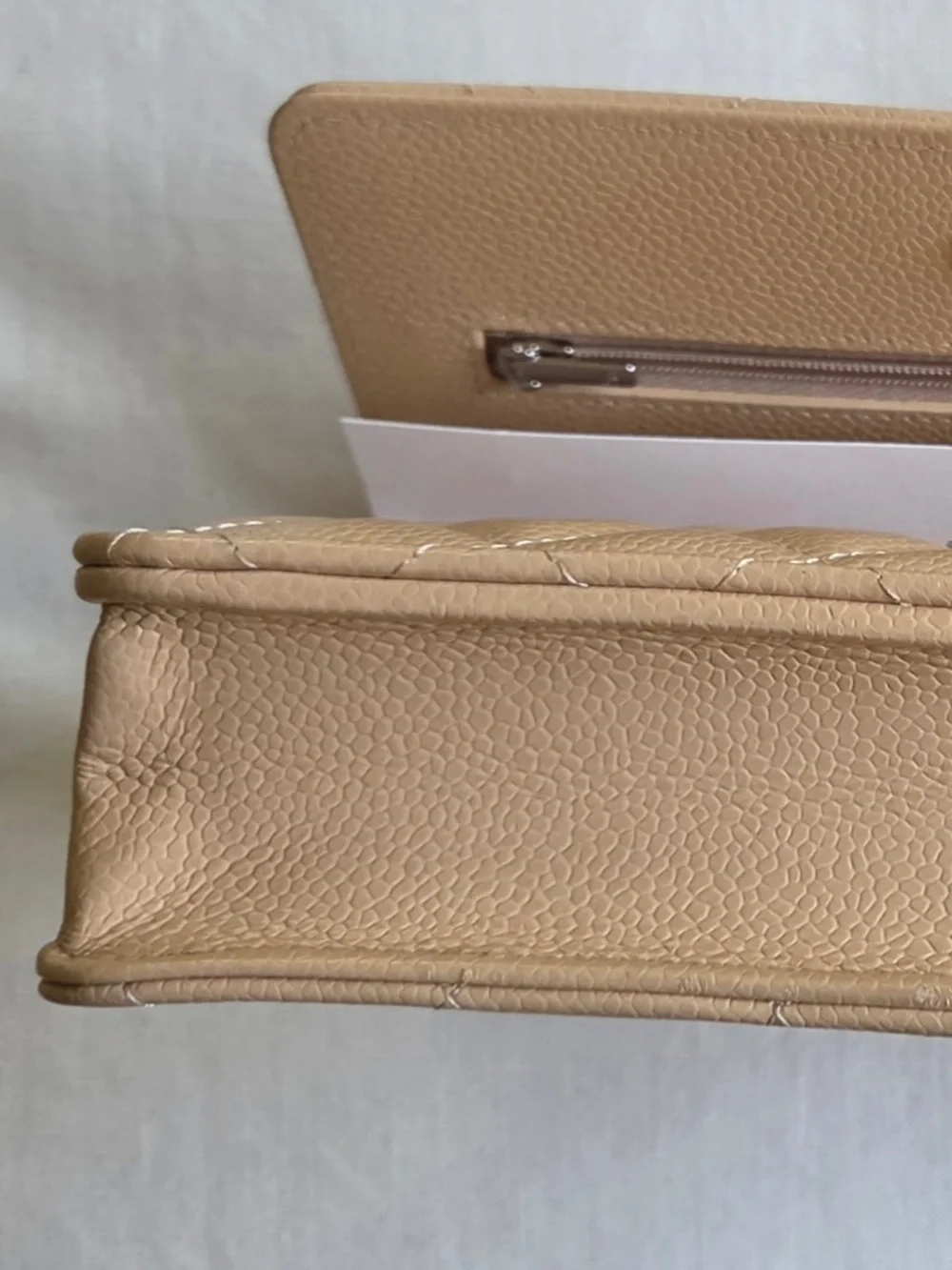 CHANEL Classic Wallet on Chain WOC Beige Caviar Silver Hardware